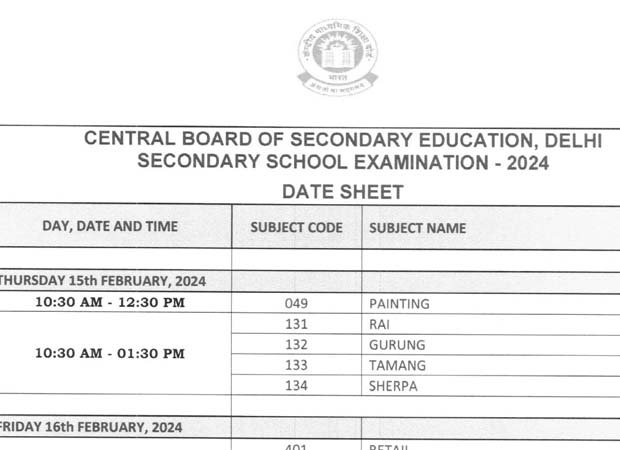CBSE Class10th Datesheet pdf